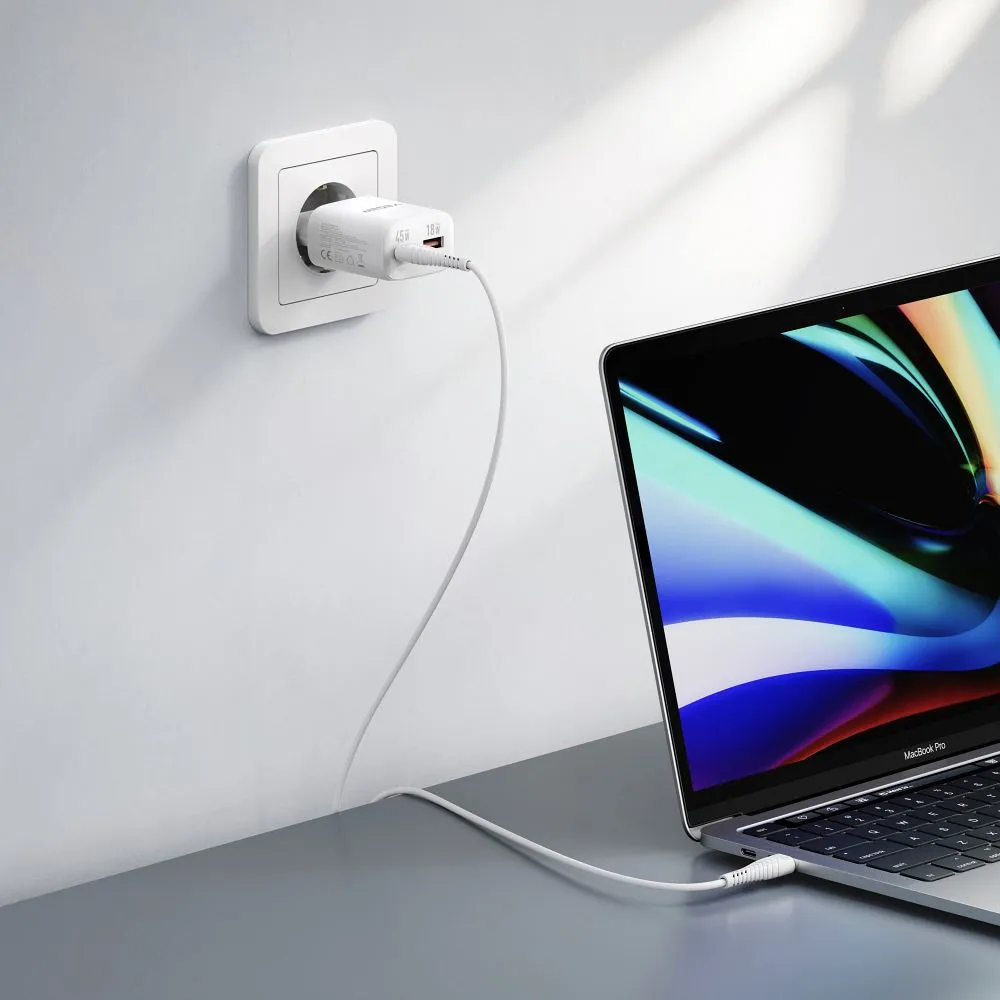 Phone charger VEGER USB A + Type C PD Super Charge PPS 45W + data cable Type C to C 100W TR101 white