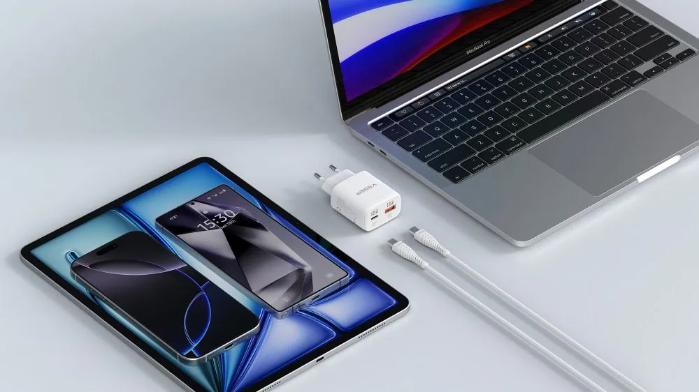 Phone charger VEGER USB A + Type C PD Super Charge PPS 45W + data cable Type C to C 100W TR101 white