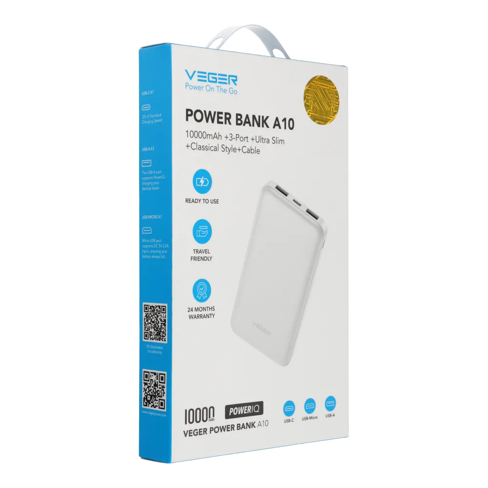 Power Bank VEGER A10 - 10 000mAh weis (W1065)