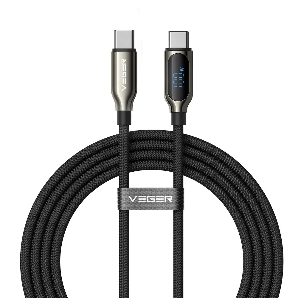 Cable with LED display Type C to Type C VEGER PD 5A 100W CC1-XHJ 1,5 m black