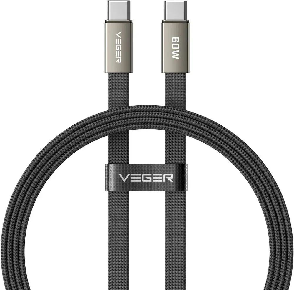 Flat cable Type C to Type C VEGER PD 3A 60W CC06-MTB 1,2 m black